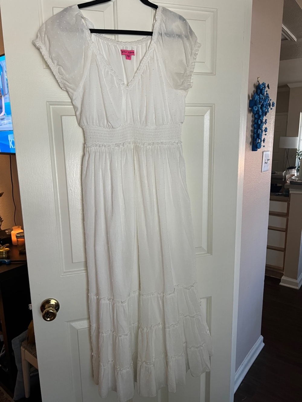 White Maxi Dress with Subtle Dot Texture